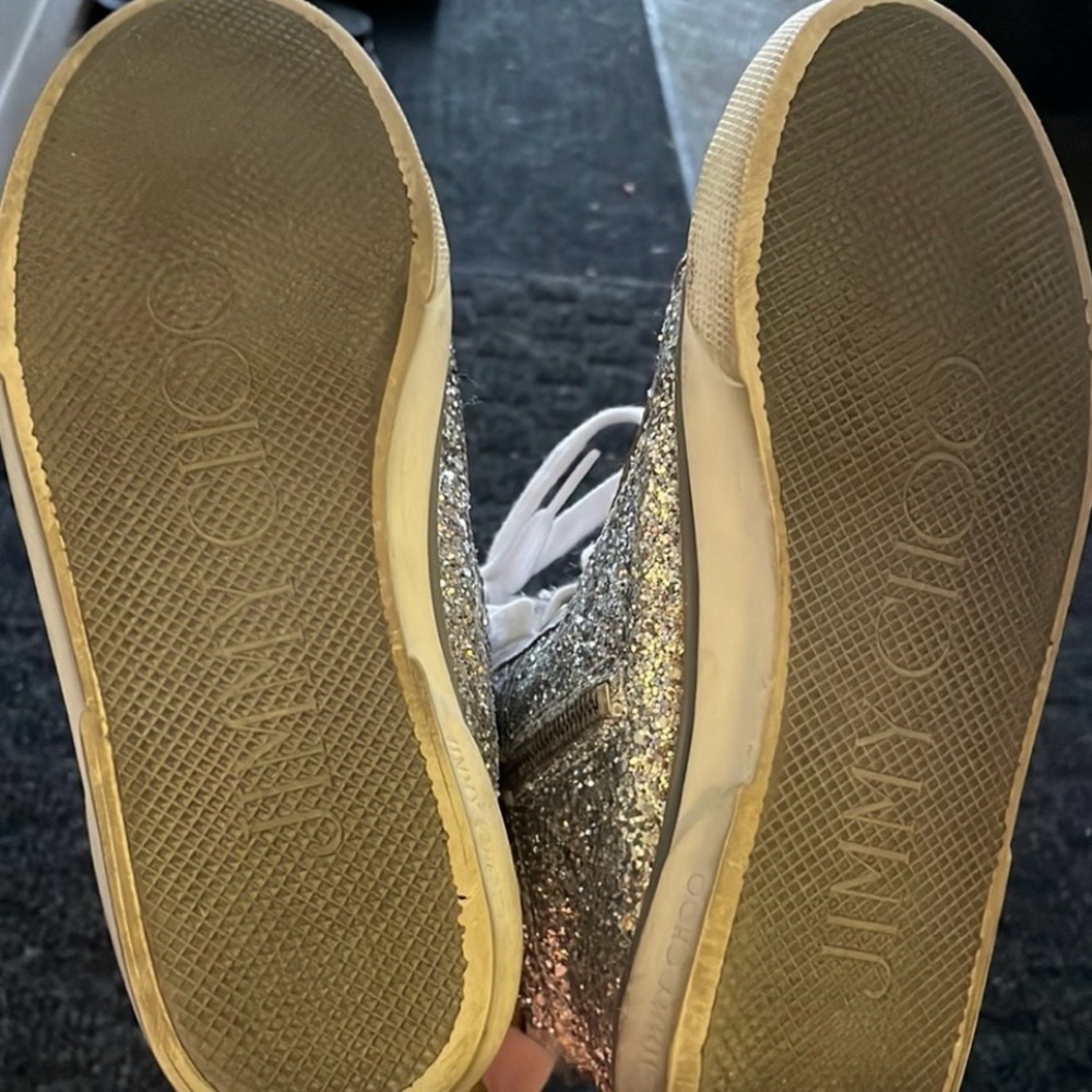 Jimmy Choo Silver Glitter High-Top Sneakers - Picture 4 of 8